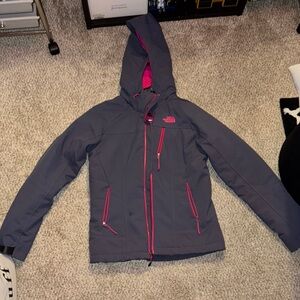 The North Face Gray and Pink Ski Jacket with Hood